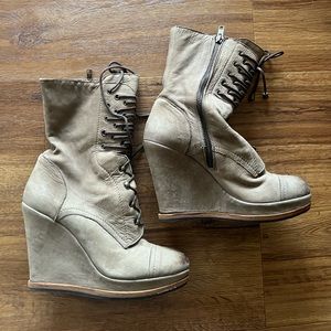 Barneys New York Leather Lace Up Wedge Tan Boots size 7